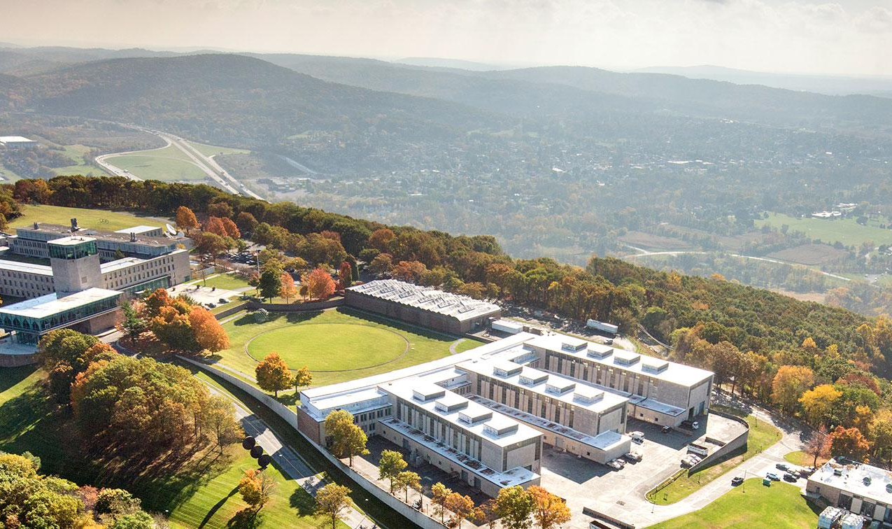 Aerial view of Lehigh University's Mountaintop campus above the Lehigh Valley