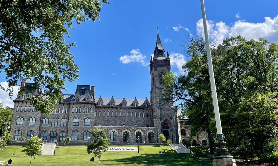 Lehigh University central spire and stone facade